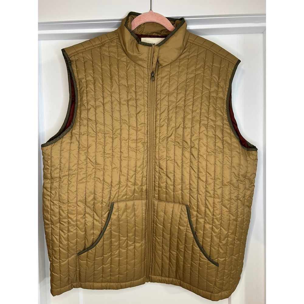 Mutual Weave Quilted Puffer Vest Tan Olive Trim Zip‎ Pockets Size XXL Gorpcore